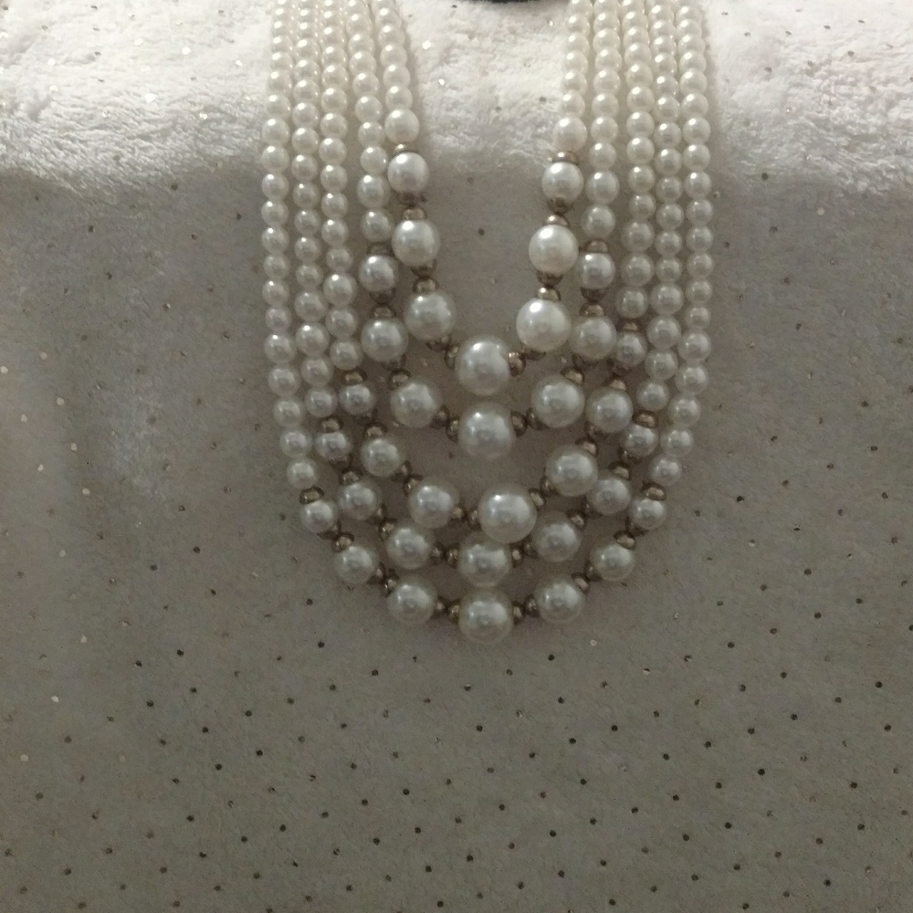 5 Layered Off White Pearl Necklace
